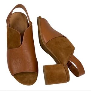 Suede & Leather Tan Block Heel Slingback Sandals